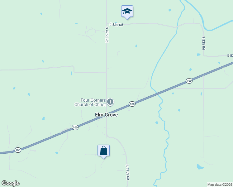 map of restaurants, bars, coffee shops, grocery stores, and more near 475034 E0840 Road in Stilwell