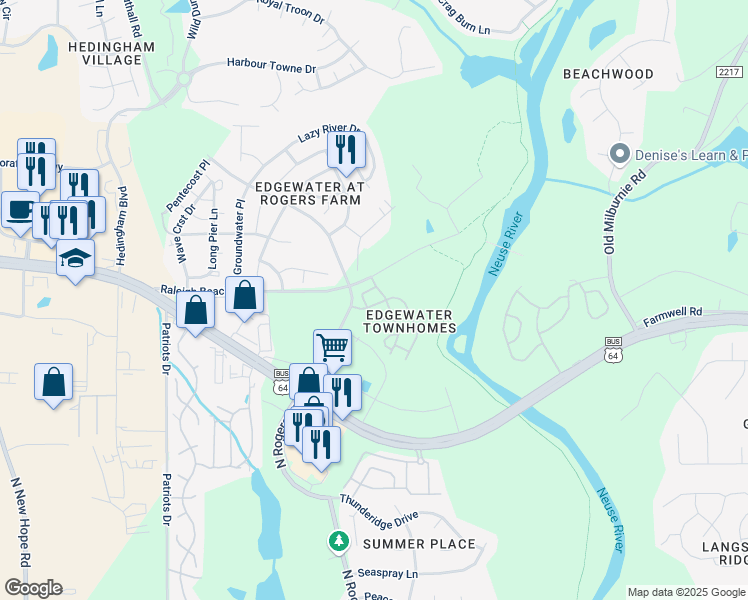 map of restaurants, bars, coffee shops, grocery stores, and more near 2007 Mirror Drive in Raleigh