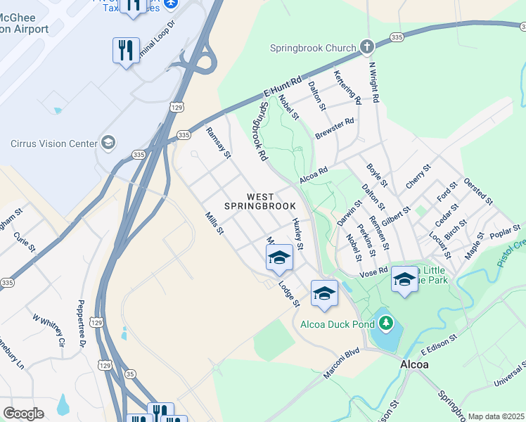 map of restaurants, bars, coffee shops, grocery stores, and more near 1637 Ramsay Street in Alcoa