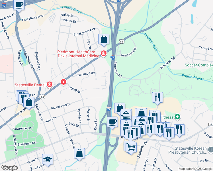 map of restaurants, bars, coffee shops, grocery stores, and more near 951 Barracuda Loop in Statesville