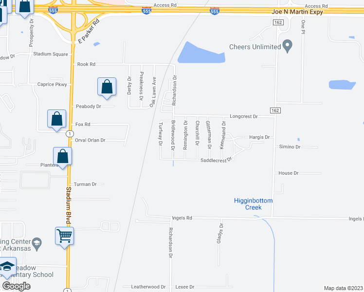 map of restaurants, bars, coffee shops, grocery stores, and more near 3805 Remington Drive in Jonesboro