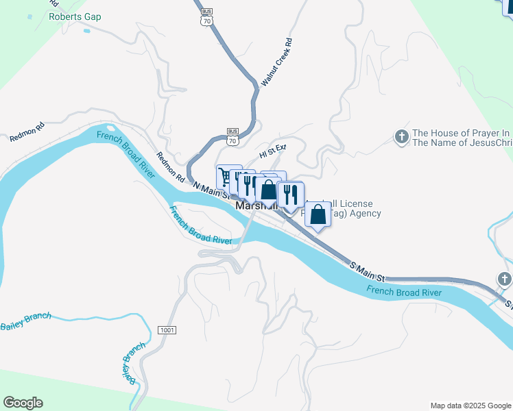map of restaurants, bars, coffee shops, grocery stores, and more near in Marshall