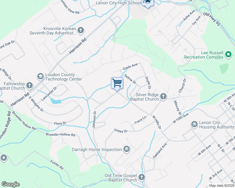 map of restaurants, bars, coffee shops, grocery stores, and more near 376 West Hills Drive in Lenoir City
