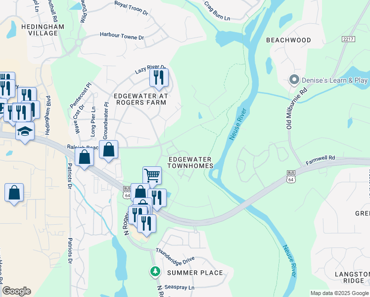 map of restaurants, bars, coffee shops, grocery stores, and more near 5313 Big Bass Drive in Raleigh