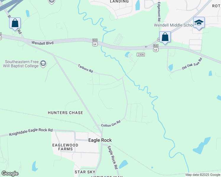 map of restaurants, bars, coffee shops, grocery stores, and more near Pavo Path in Wendell