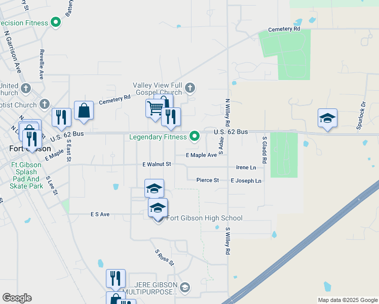 map of restaurants, bars, coffee shops, grocery stores, and more near 1106 East Maple Avenue in Fort Gibson