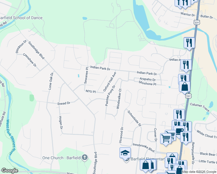 map of restaurants, bars, coffee shops, grocery stores, and more near 2732 Painted Pony Drive in Murfreesboro