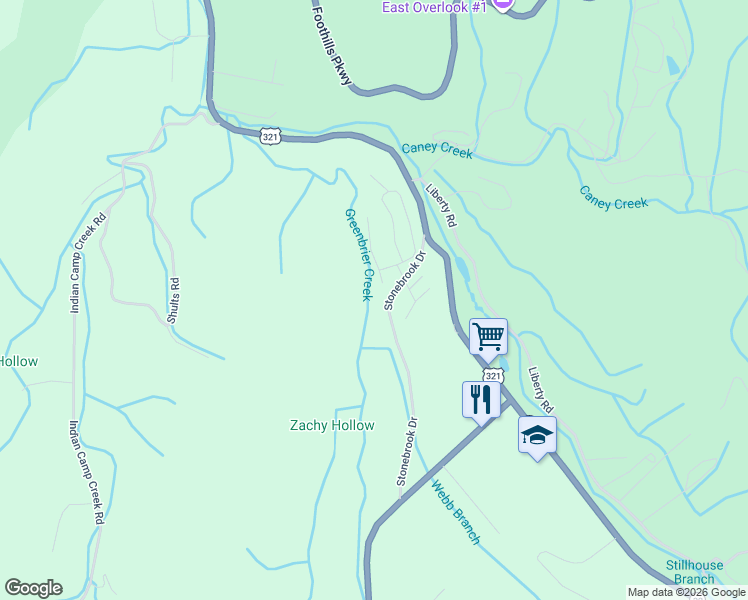 map of restaurants, bars, coffee shops, grocery stores, and more near 4315 Creekwood Way in Cosby