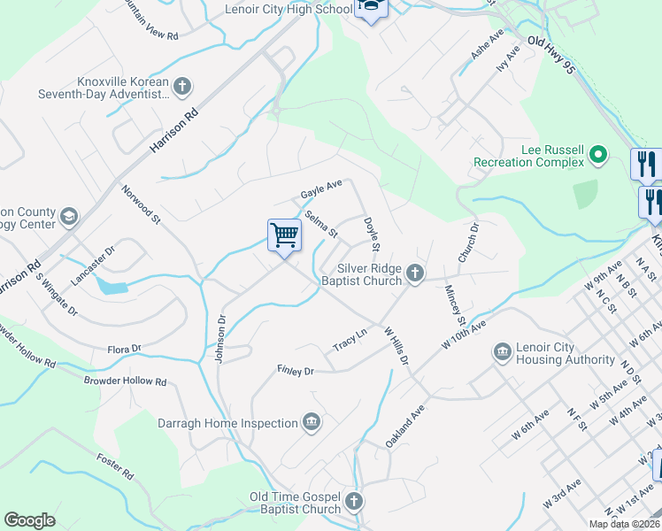 map of restaurants, bars, coffee shops, grocery stores, and more near 146 Hamilton Avenue in Lenoir City