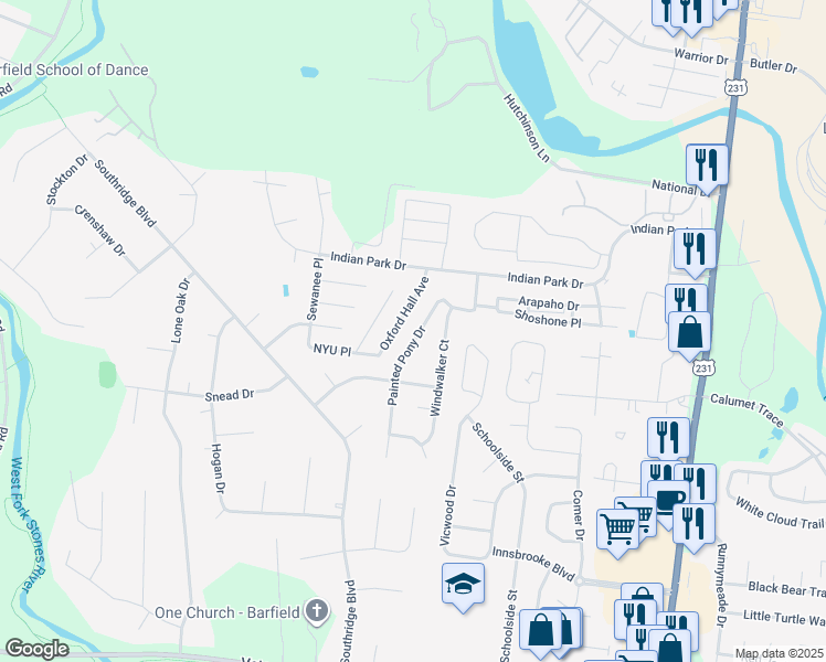 map of restaurants, bars, coffee shops, grocery stores, and more near 2732 Painted Pony Drive in Murfreesboro