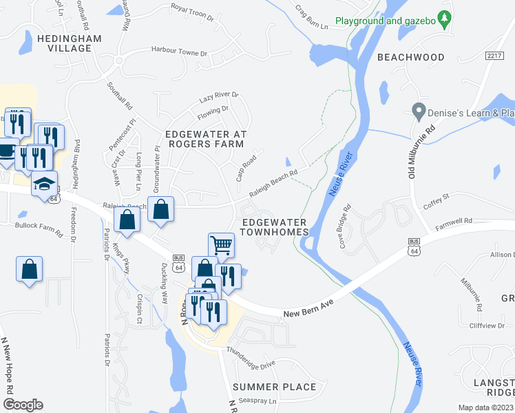 map of restaurants, bars, coffee shops, grocery stores, and more near 2010 Grassy Banks Drive in Raleigh