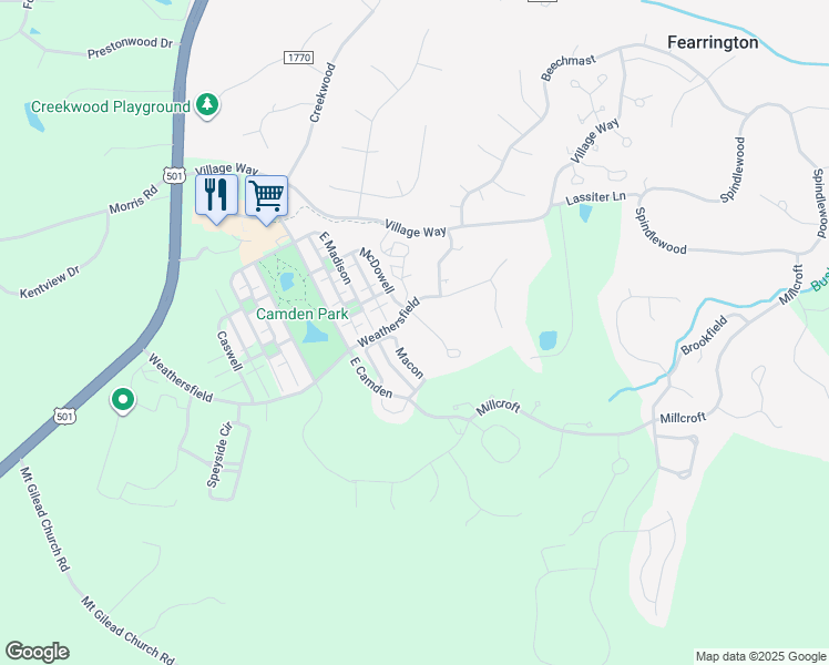 map of restaurants, bars, coffee shops, grocery stores, and more near 4031 South McDowell in Pittsboro