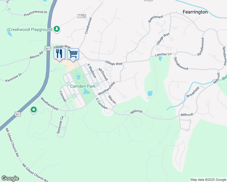 map of restaurants, bars, coffee shops, grocery stores, and more near 4031 South McDowell in Pittsboro