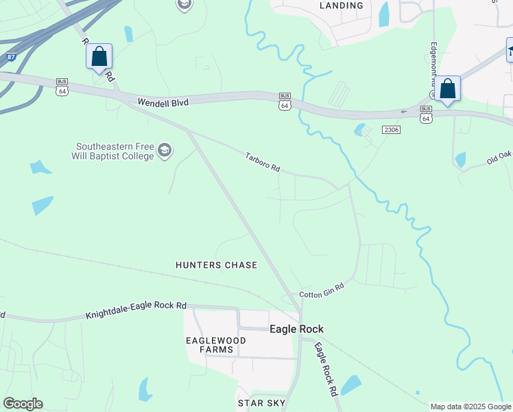 map of restaurants, bars, coffee shops, grocery stores, and more near 729 Eagle Rock Road in Wendell