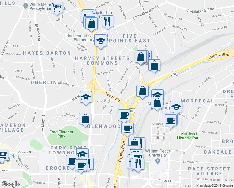 map of restaurants, bars, coffee shops, grocery stores, and more near 1440 Barton Place Drive in Raleigh