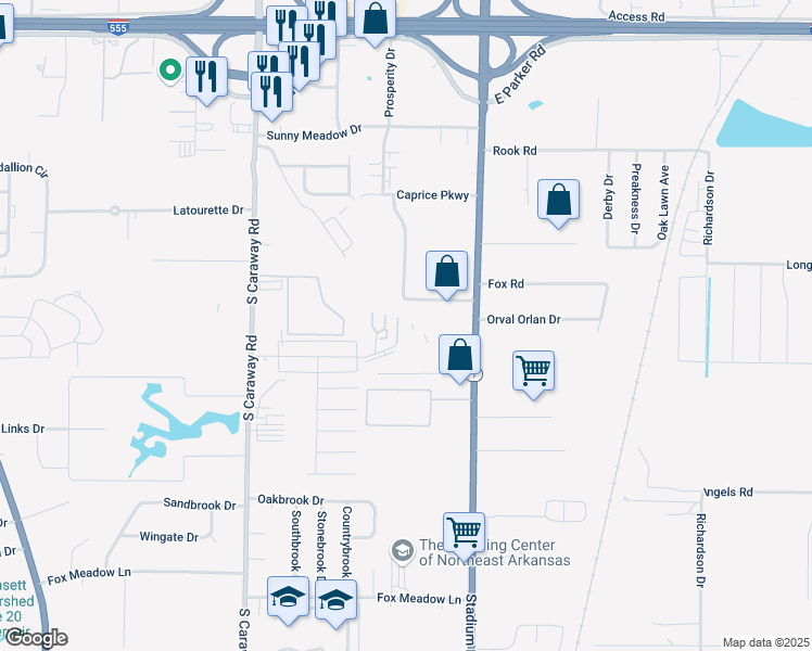 map of restaurants, bars, coffee shops, grocery stores, and more near 2640 Glenn Place in Jonesboro