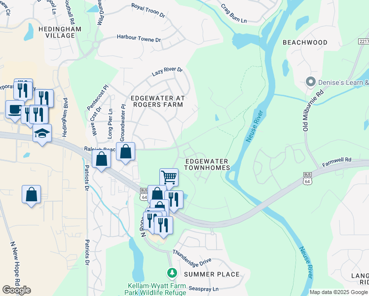 map of restaurants, bars, coffee shops, grocery stores, and more near 2007 Mirror Drive in Raleigh