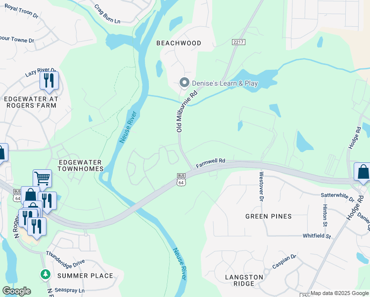 map of restaurants, bars, coffee shops, grocery stores, and more near 5801 Coffey Street in Raleigh