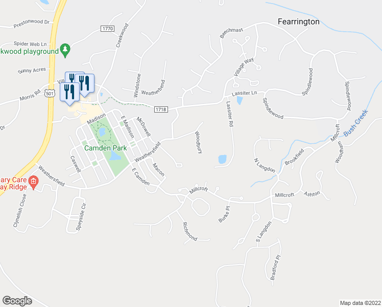 map of restaurants, bars, coffee shops, grocery stores, and more near 594 Woodbury in Pittsboro