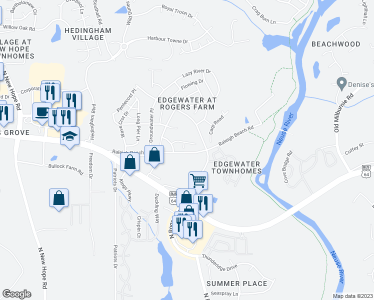 map of restaurants, bars, coffee shops, grocery stores, and more near 2002 Gushing Drive in Raleigh