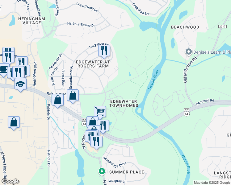 map of restaurants, bars, coffee shops, grocery stores, and more near 5313 Big Bass Drive in Raleigh