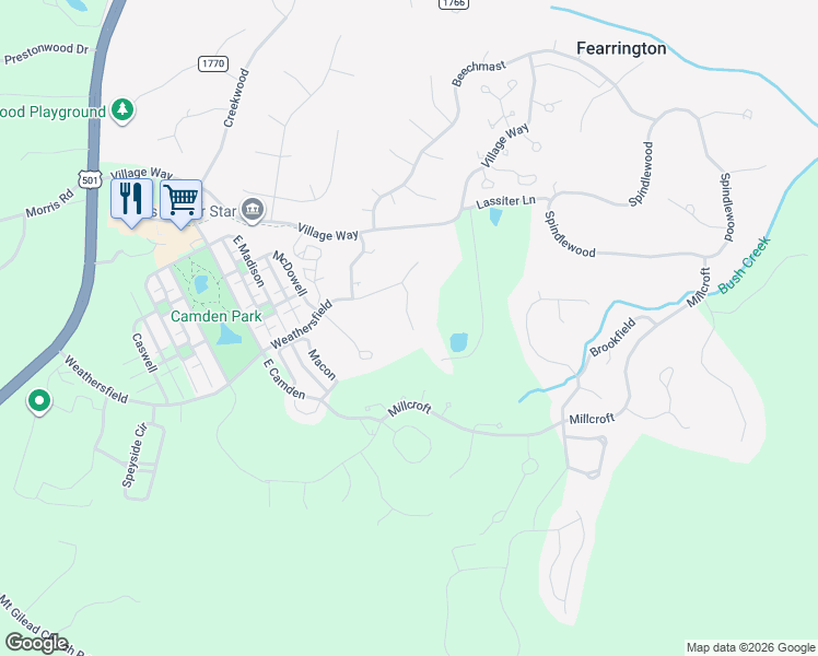 map of restaurants, bars, coffee shops, grocery stores, and more near 593 Woodbury in Pittsboro