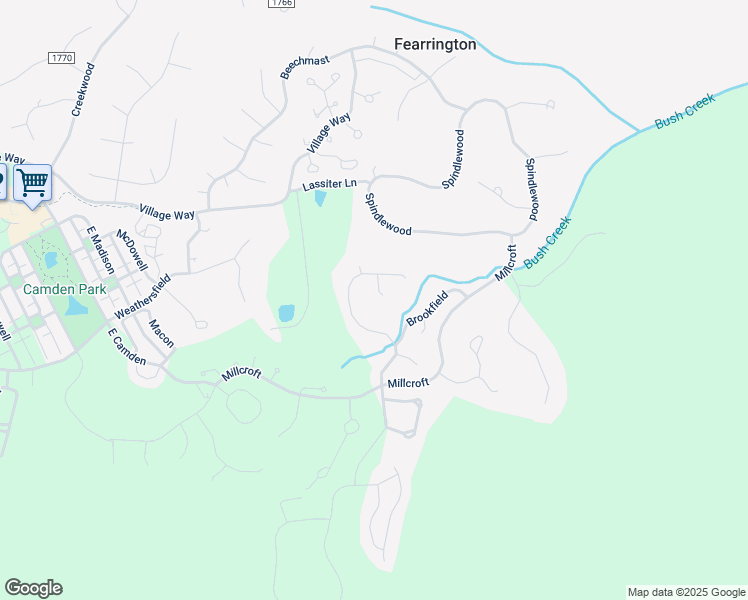 map of restaurants, bars, coffee shops, grocery stores, and more near 823 Rushing in Pittsboro