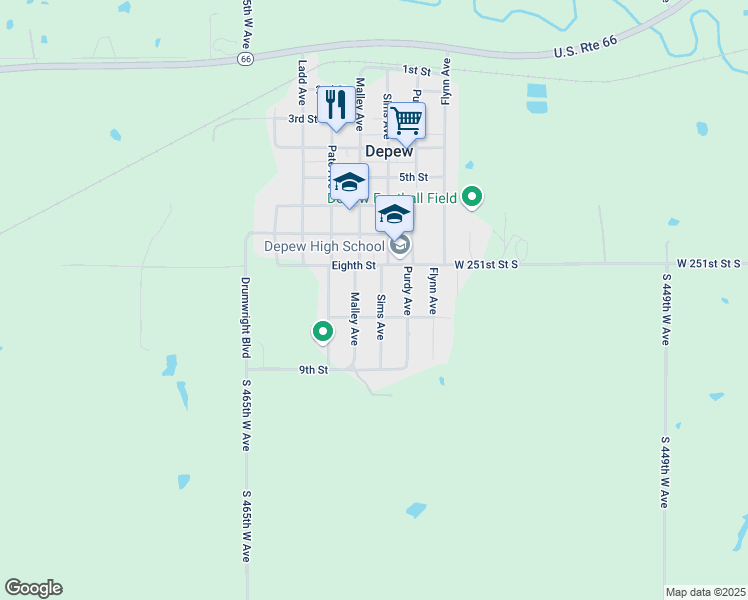 map of restaurants, bars, coffee shops, grocery stores, and more near 836 Sims Avenue in Depew