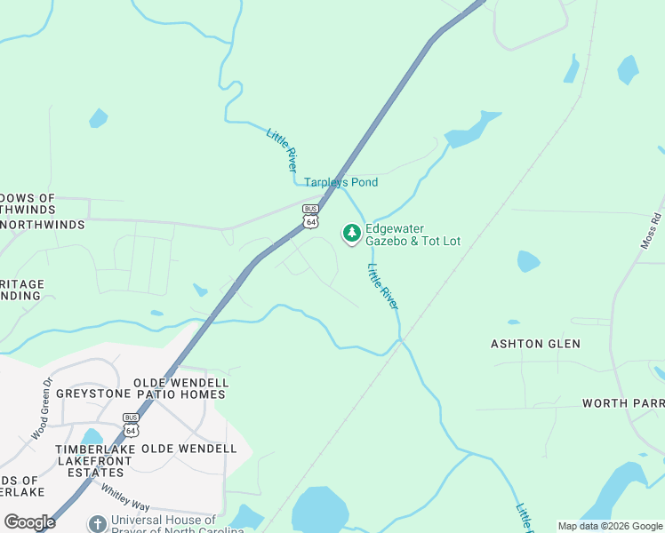 map of restaurants, bars, coffee shops, grocery stores, and more near 5100 Wendell Boulevard in Wendell