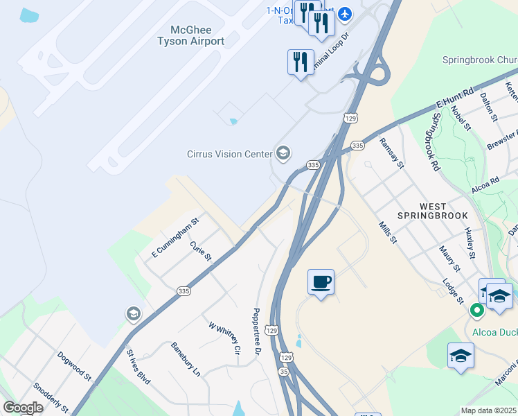 map of restaurants, bars, coffee shops, grocery stores, and more near Flagship Knoxville Dr in Alcoa