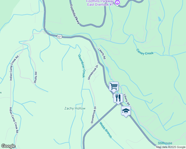 map of restaurants, bars, coffee shops, grocery stores, and more near 124 Crestwood Circle Way in Cosby