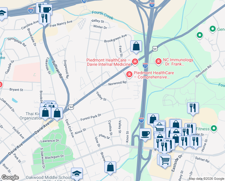 map of restaurants, bars, coffee shops, grocery stores, and more near 500 Russell Street in Statesville