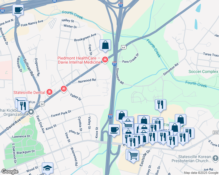 map of restaurants, bars, coffee shops, grocery stores, and more near 915 Barracuda Loop in Statesville