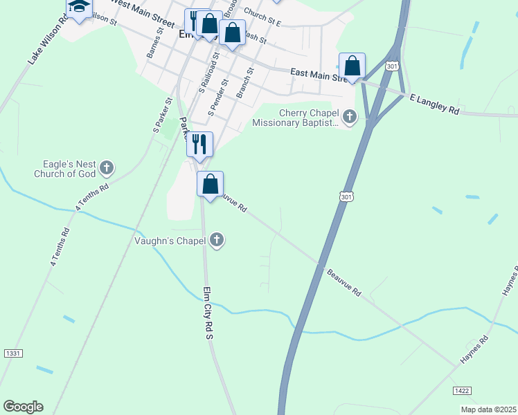 map of restaurants, bars, coffee shops, grocery stores, and more near in Elm City