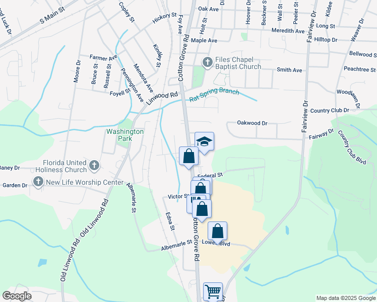 map of restaurants, bars, coffee shops, grocery stores, and more near North Carolina 8 in Lexington