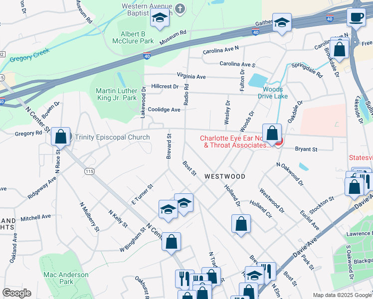 map of restaurants, bars, coffee shops, grocery stores, and more near 684 Bost Street in Statesville