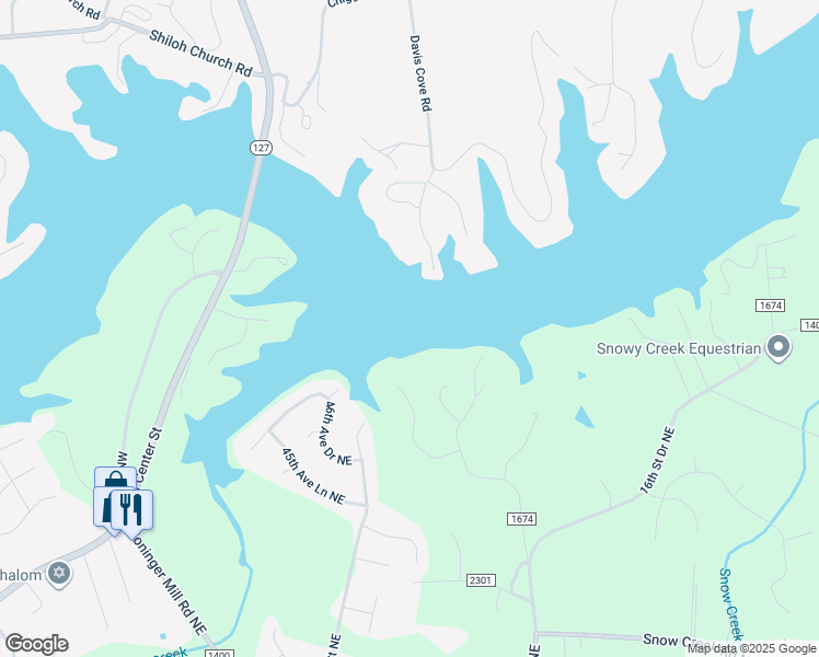 map of restaurants, bars, coffee shops, grocery stores, and more near 1521 46th Avenue Northeast in Hickory
