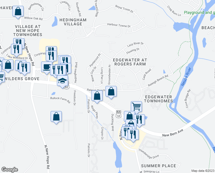 map of restaurants, bars, coffee shops, grocery stores, and more near 2011 Groundwater Place in Raleigh