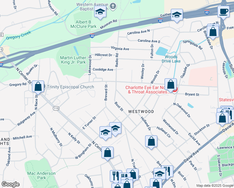 map of restaurants, bars, coffee shops, grocery stores, and more near 684 Bost Street in Statesville