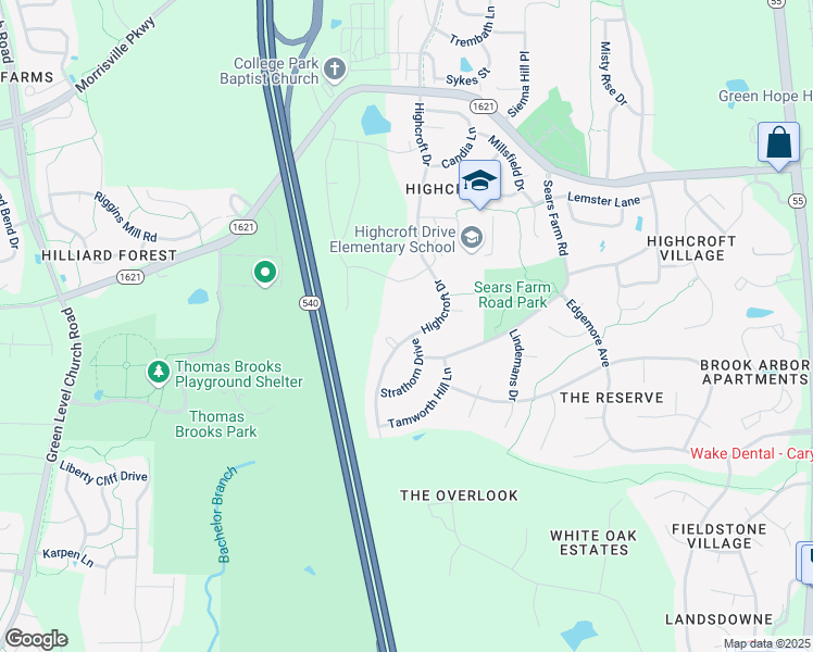 map of restaurants, bars, coffee shops, grocery stores, and more near 902 Strathorn Drive in Cary