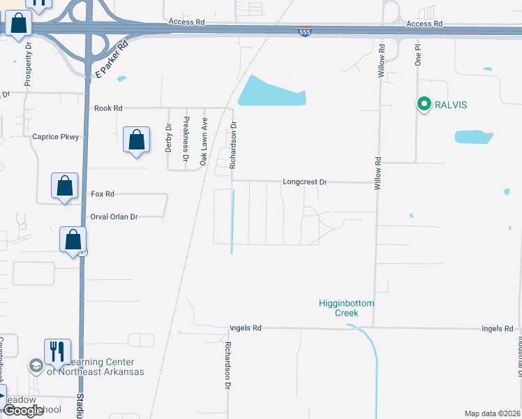 map of restaurants, bars, coffee shops, grocery stores, and more near 3824 Remington Drive in Jonesboro
