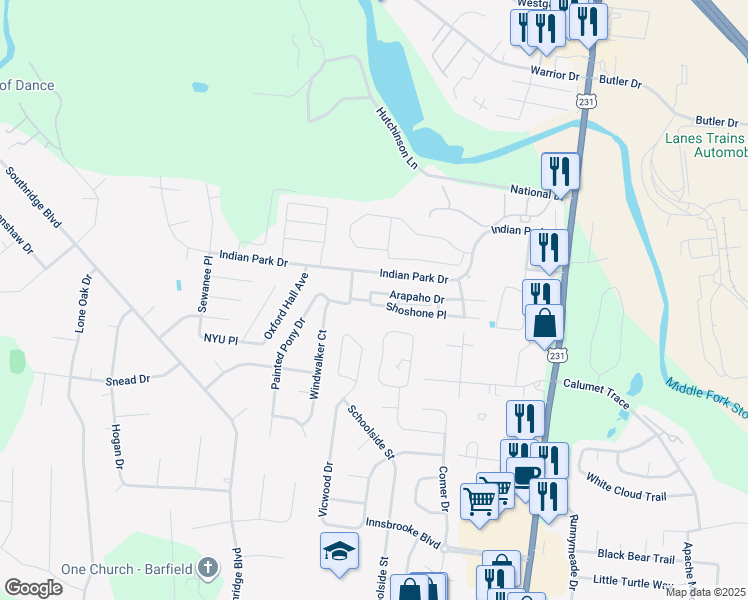 map of restaurants, bars, coffee shops, grocery stores, and more near 2715 Dancing Wolf in Murfreesboro