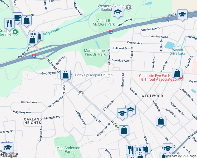 map of restaurants, bars, coffee shops, grocery stores, and more near 209 Fieldstone Circle in Statesville