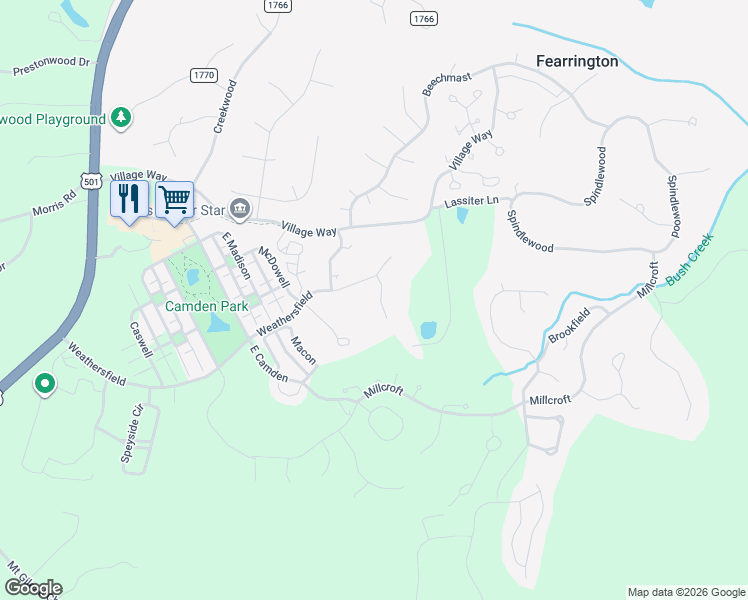 map of restaurants, bars, coffee shops, grocery stores, and more near 593 Woodbury in Pittsboro