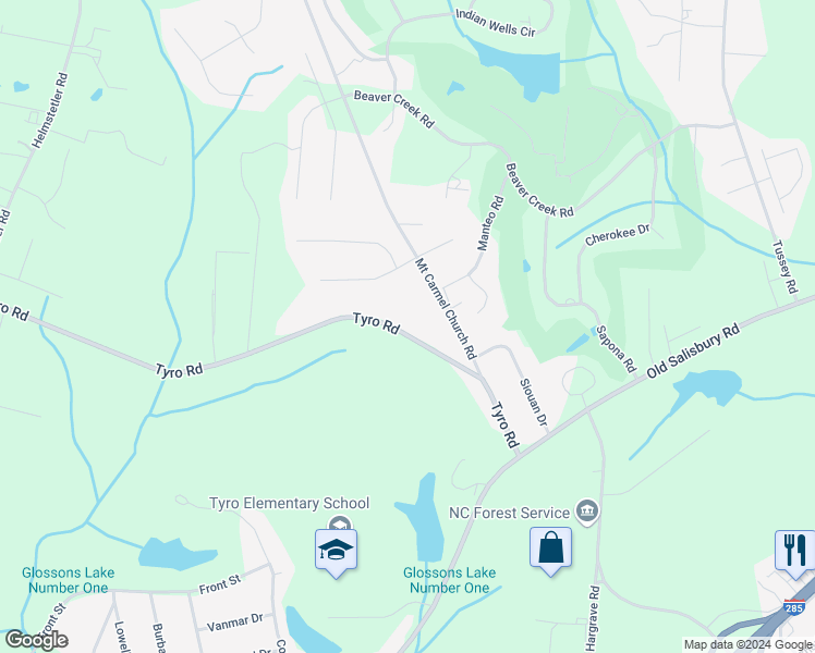 map of restaurants, bars, coffee shops, grocery stores, and more near 470 Tyro Road in Lexington