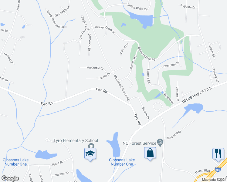 map of restaurants, bars, coffee shops, grocery stores, and more near 452 Tyro Road in Lexington
