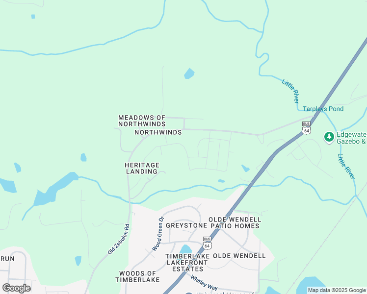 map of restaurants, bars, coffee shops, grocery stores, and more near 1032 Old Zebulon Road in Wendell
