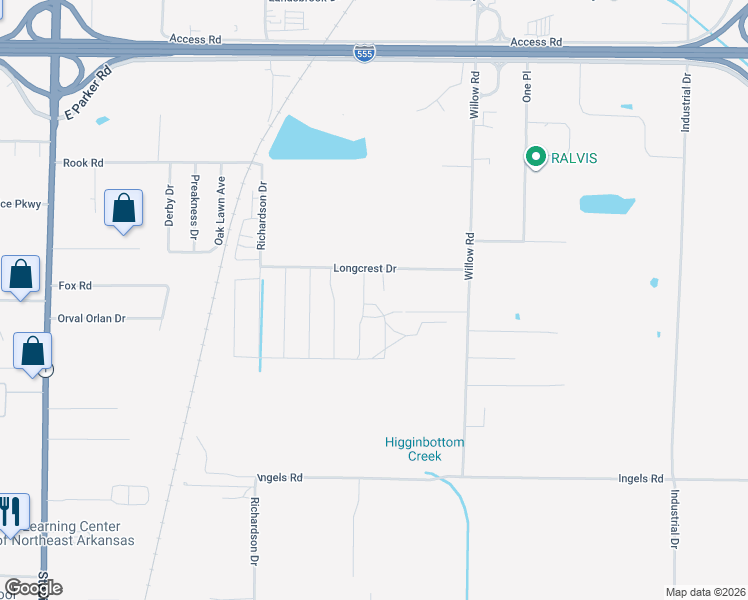 map of restaurants, bars, coffee shops, grocery stores, and more near 3519 Longcrest Drive in Jonesboro