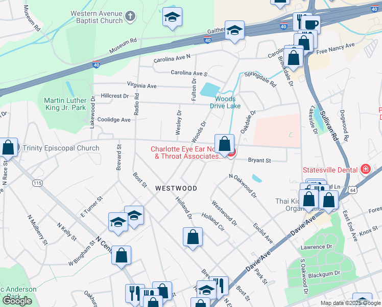 map of restaurants, bars, coffee shops, grocery stores, and more near 598 Hartness Road in Statesville