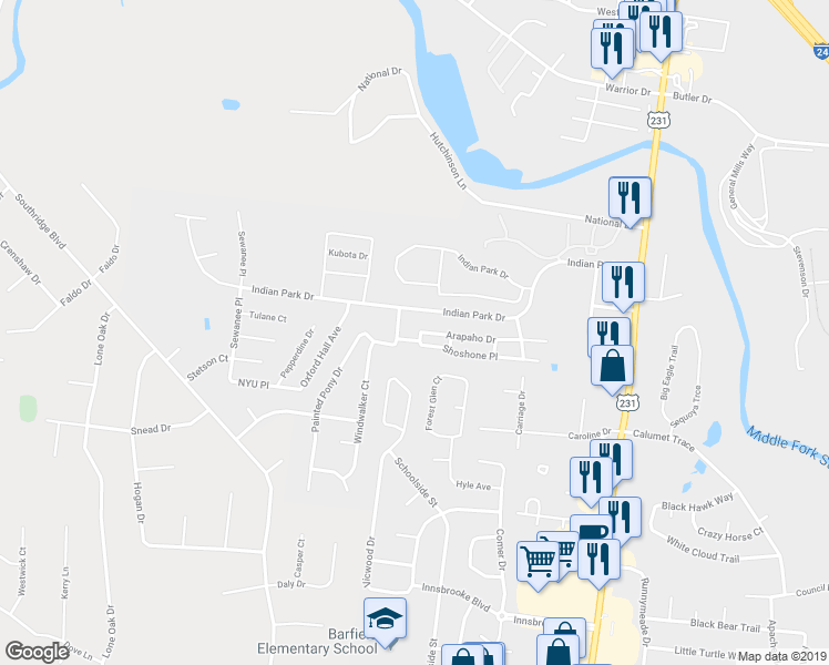 map of restaurants, bars, coffee shops, grocery stores, and more near 2720 Dancing Wolf in Murfreesboro